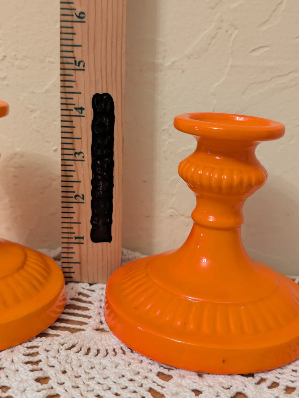 Vibrant Orange Ceramic Candlestick Pair